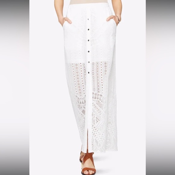 NWT BCBG LACE MAXI BOHEMIAN SKIRT POCKETS BUTTON UP FORMAL BEACH - Picture 4 of 13